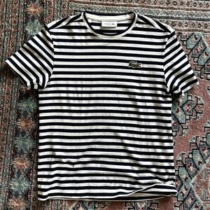 Lacoste Black and White Striped Short Sleeve Tee